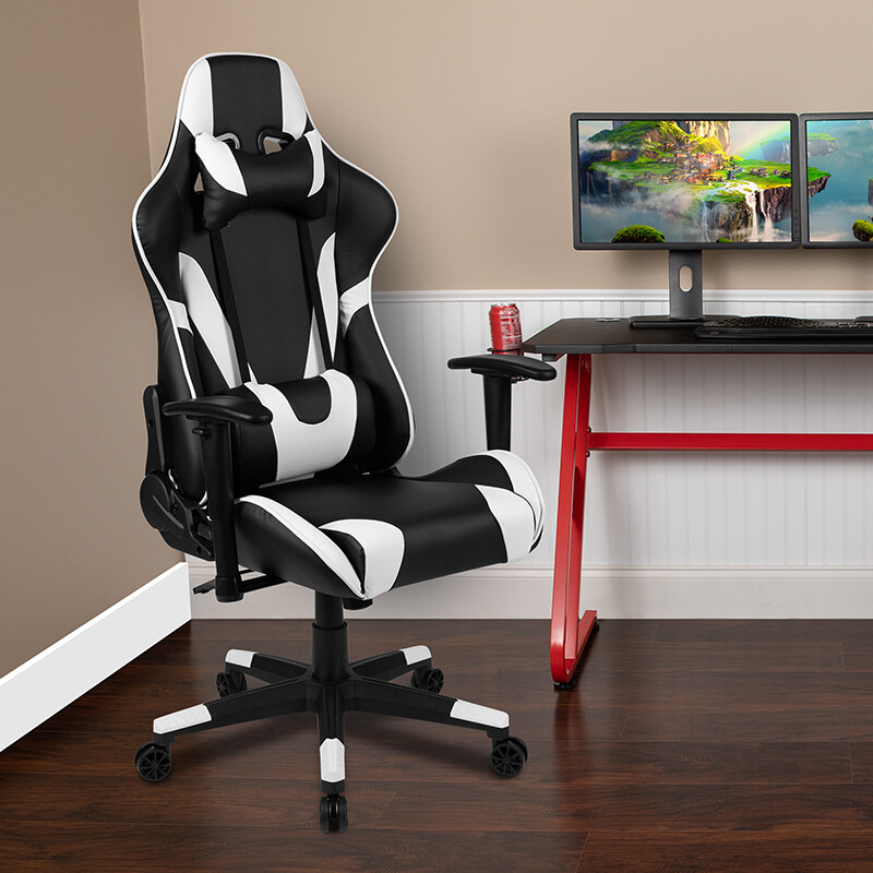 High Back Racing Gaming Chair with adjustable Arms in Black/White Leathersoft gallery
