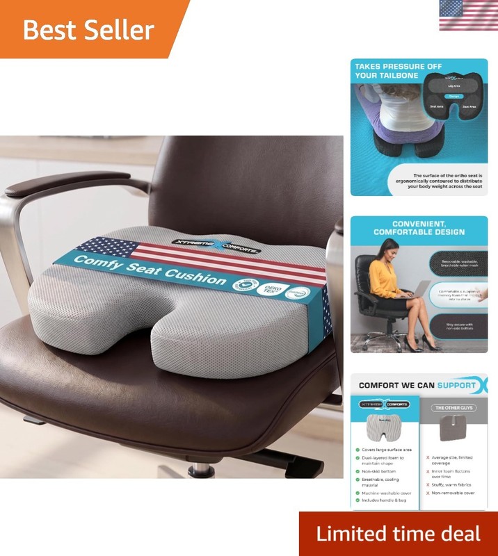 Versatile Ergonomic Seat Cushion – Ideal for Office and Travel, Washable Cover
