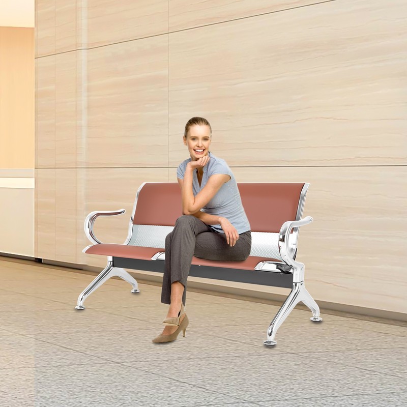 Waiting Room Chair Reception Guest Chair Office Bank Airport Bench 2 Seat, Brown