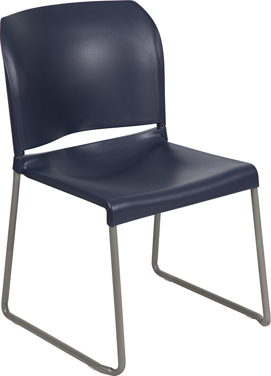 Heavy Duty Navy Stack Office Chair with Sled Metal Base - Waiting Room Chair