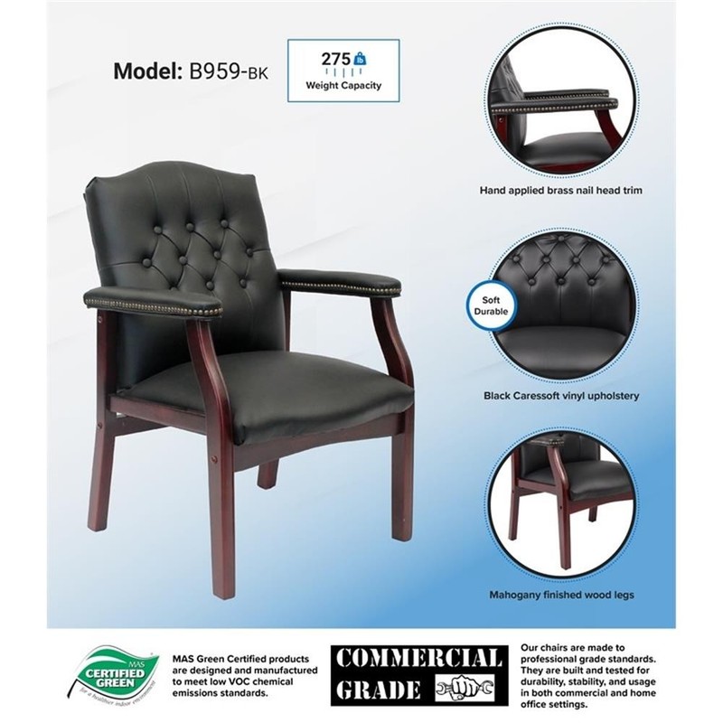 Maklaine Traditional Faux Leather Tufted Guest Chair in Black gallery