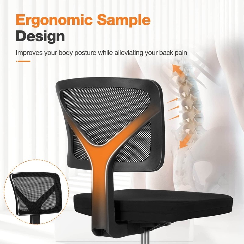 Low-Back Mesh Office Chair W/ Lumbar Support Armless Swivel Rolling Chair gallery