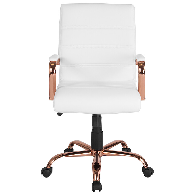Mid-Back White LeatherSoft Executive Office Chair with Rose Gold Frame & Arms gallery