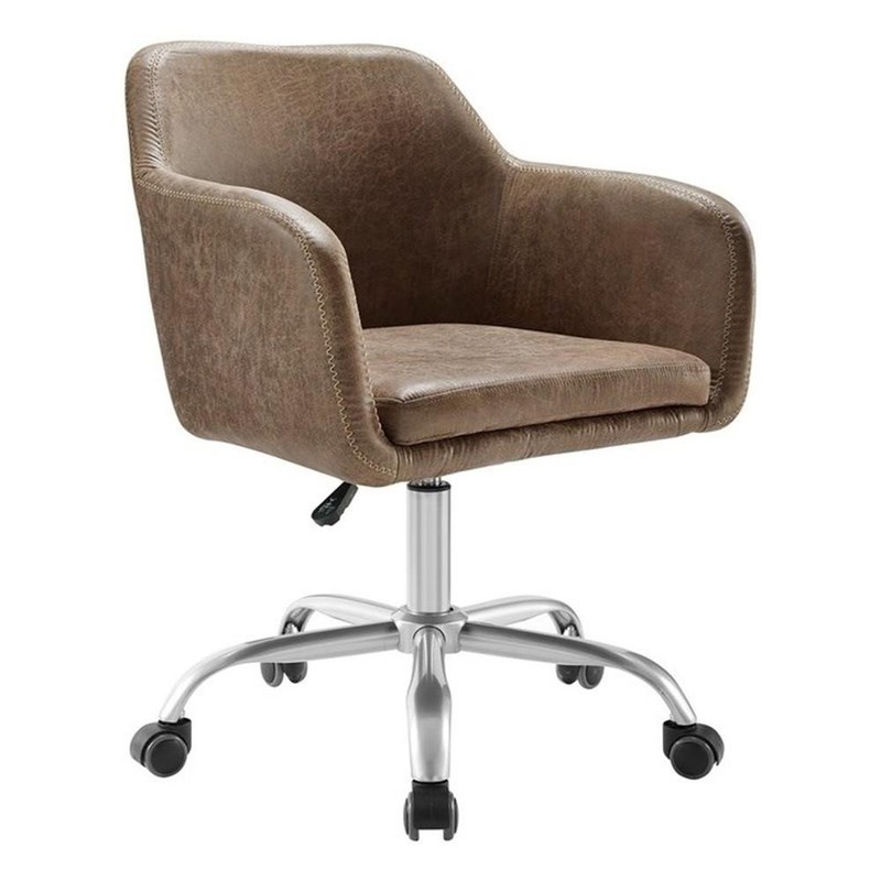 Linon Colton Upholstered Office Chair with Wheels in Vintage Brown Faux Leather gallery
