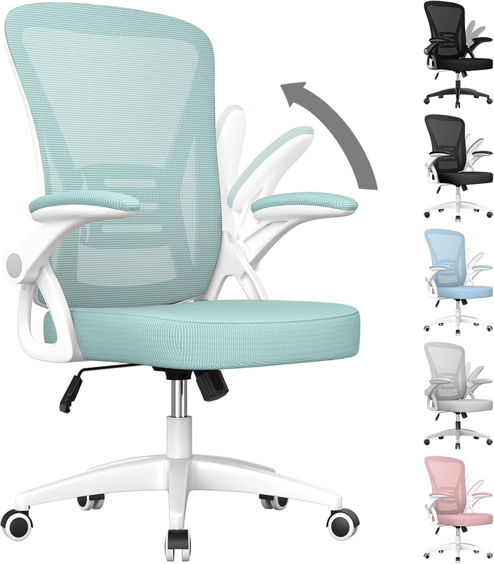Ergonomic Mesh Office Chair Adjustable Height Flip-Up Arms Lumbar Green
