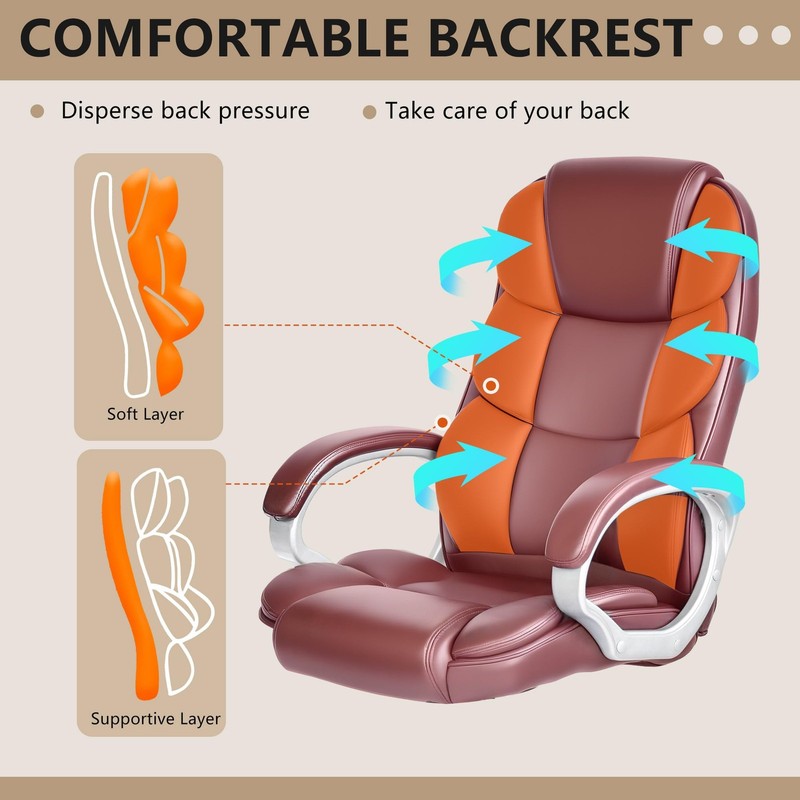 FDW Office Chair Computer High Back Adjustable Ergonomic Desk Dark Brown gallery