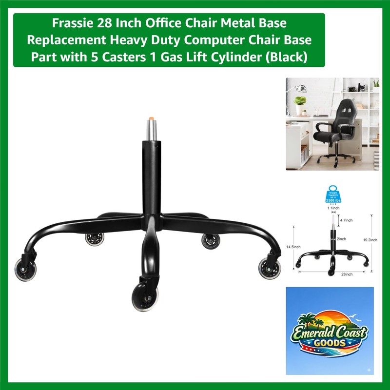 Replace Your Chair Base: 28 Inch Black Heavy-Duty Base with Smooth Casters