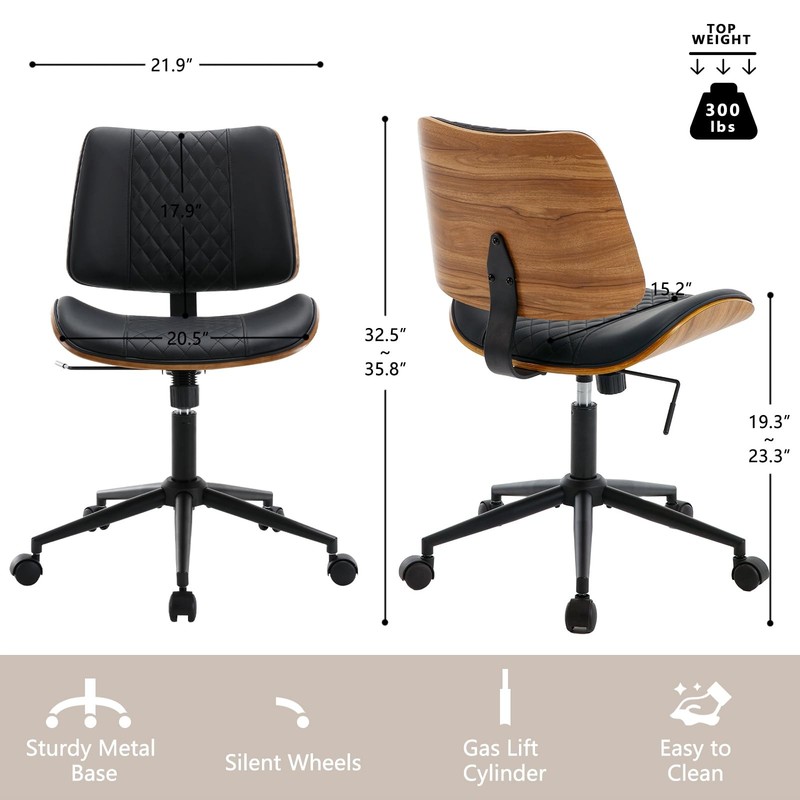 BERYTH Home Office Chair No Arms with Wheels, Adjustable Height Small Desk Chair gallery