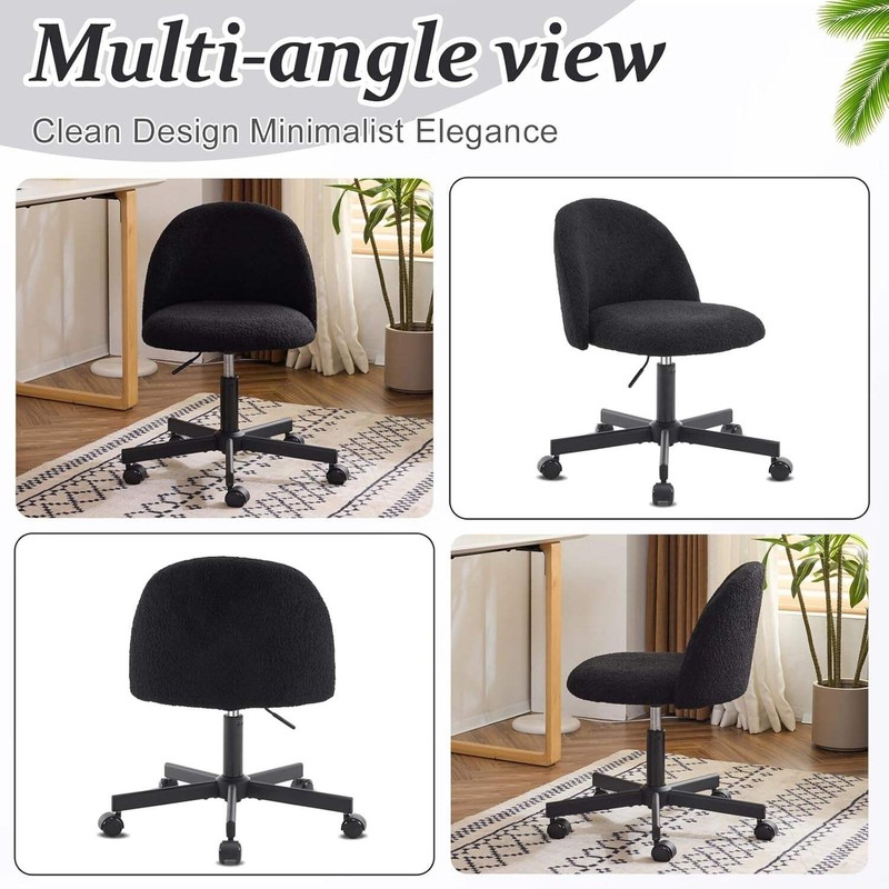 Candy Chair Jet Black Armless Desk Chair With Teddy Fleece gallery