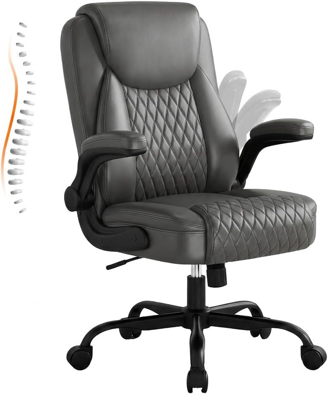 GTPLAYER Leather Office Chair, Home Desk Chair with Flip-up Arms and Ergonomic B