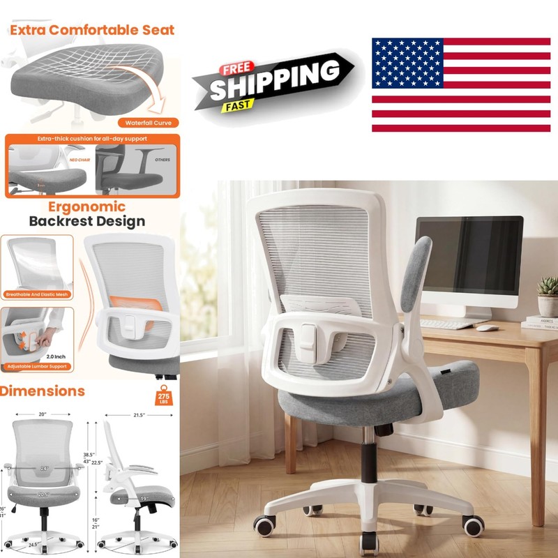 Ergonomic Desk Chair with Flip-up Armrests and Rolling Casters for Easy Movement