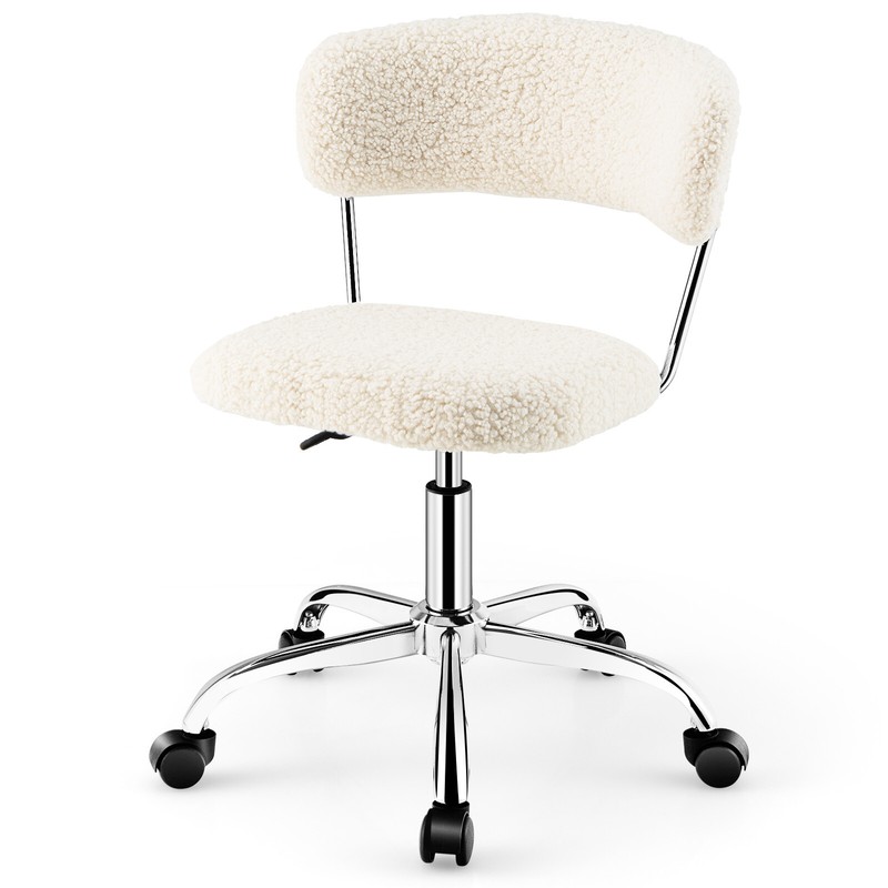 Computer Desk Chair Adjustable Sherpa Office Chair Swivel Vanity Chair White