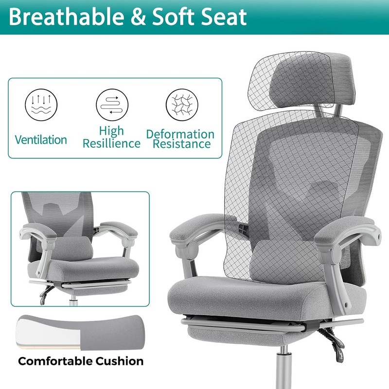 Ergonomic High Back Mesh Office Chair with Footrest / Armrest / Headrest - Gray gallery