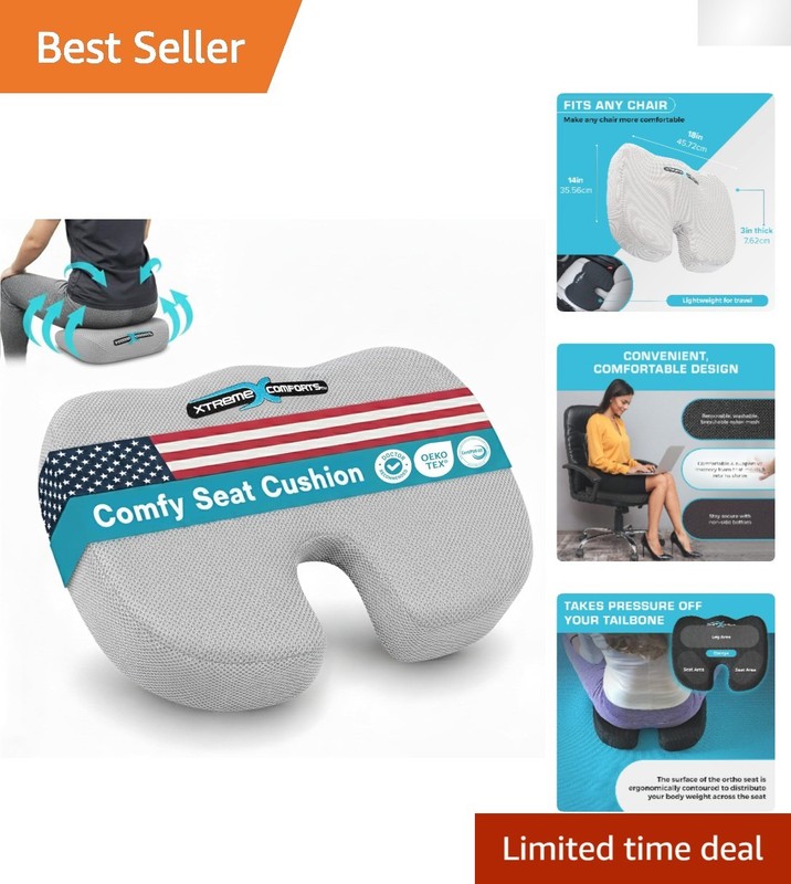 Ergonomic Memory Foam Seat Cushion for Office and Car Support - Coccyx Grey