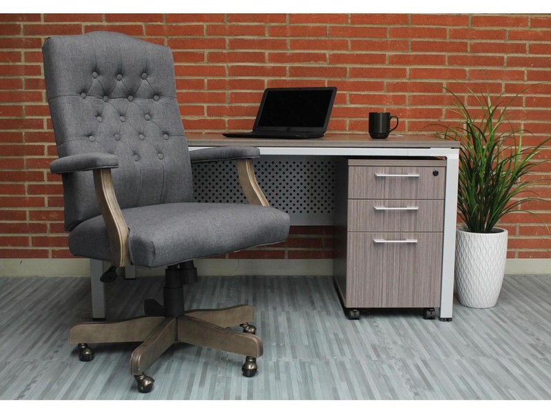BOSS Executive Slate Grey Commercial Grade Linen Chair With Driftwood Finish Fra gallery