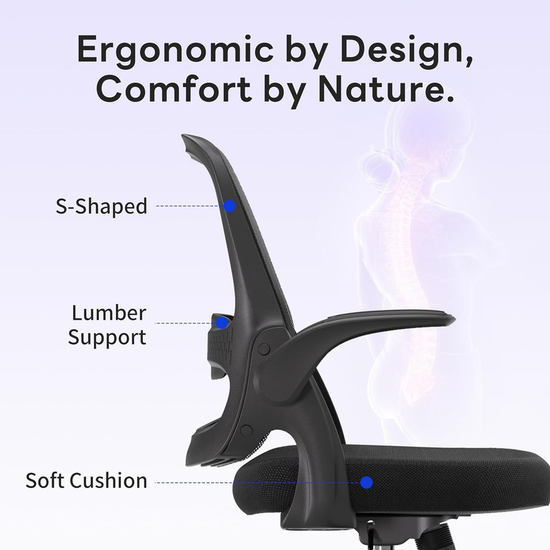Amseatec Ergonomic Mesh Office Chair, Flip-Up Arms, Adjustable Height, Breathabl gallery