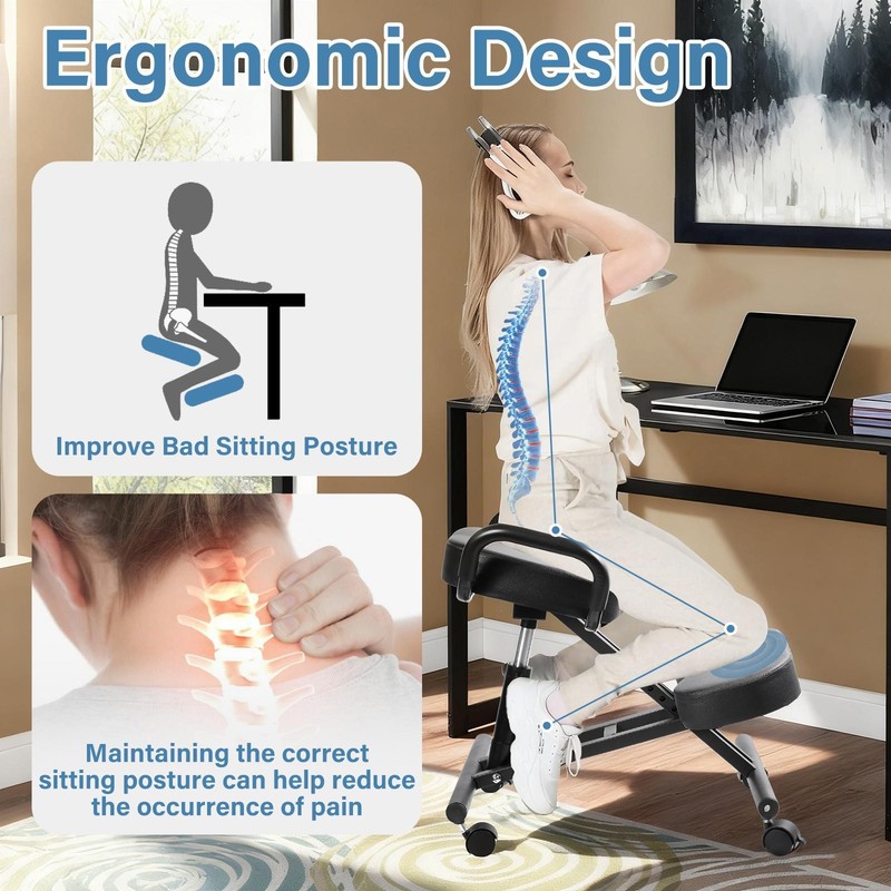 Ergonomic Kneeling Chair Adjustable Stool Upright Back Postures Home Office gallery