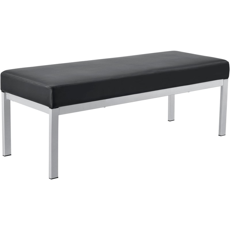Synthetic Leather Reception Bench Black W/ Silver Frame