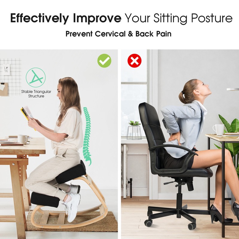 Costway Ergonomic Kneeling Chair Rocking Office Desk Stool Upright Posture Black gallery