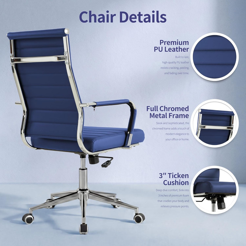 Navy Blue Executive Office Chair Ergonomic Leather Swivel Adjustable gallery