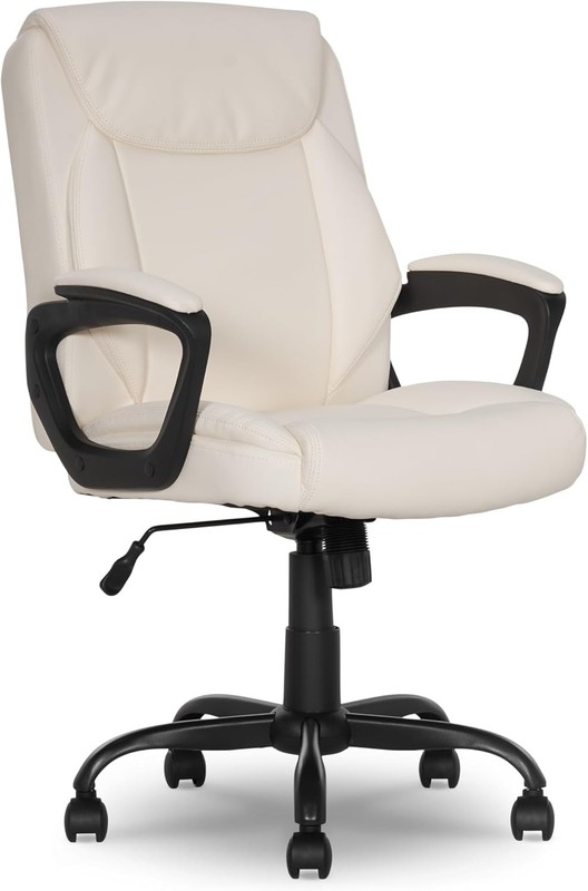 Basics Ergonomic Office Chair Mid Back Cream Adjustable 1 Pack
