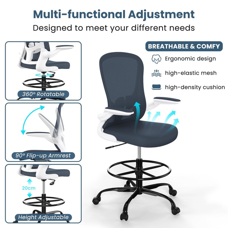 Drafting Chair, Tall Office Chair with Flip-up Armrests Executive Ergonomic C... gallery