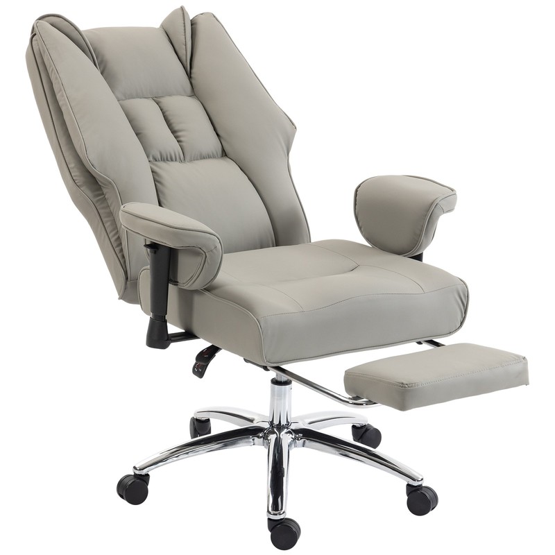 Executive Office Chair, High Back Reclining Desk Chair, Light Gray