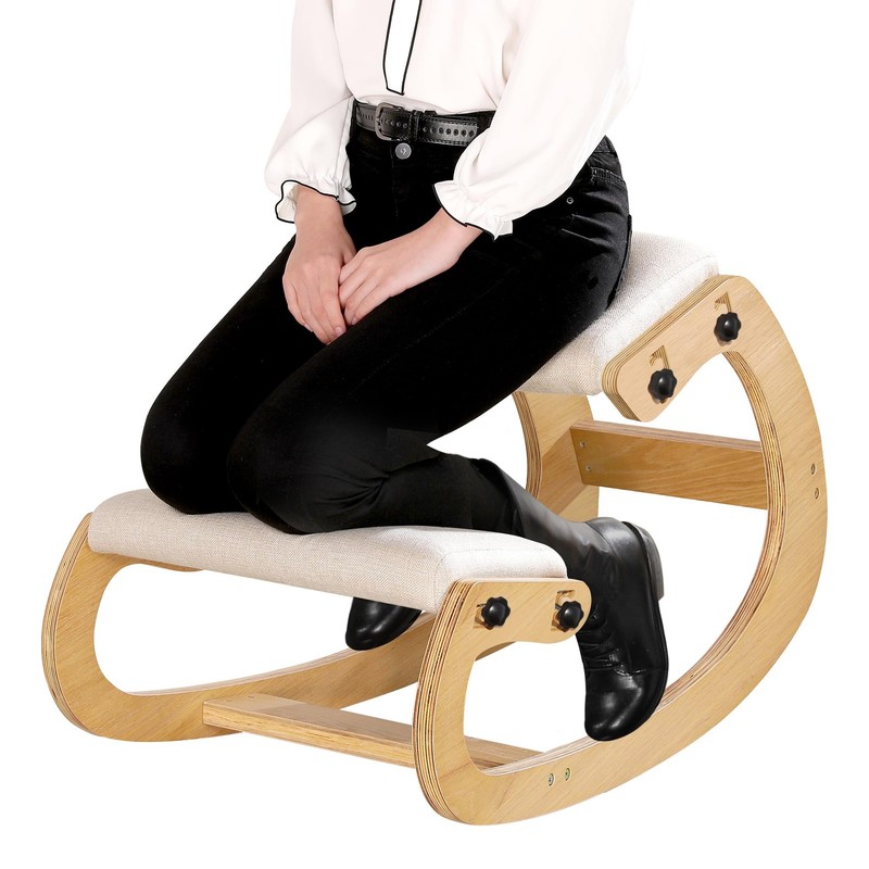 Predawn Adjustable Ergonomic Kneeling 33.46"d X 21.65"w X 21.46"h, White Oak