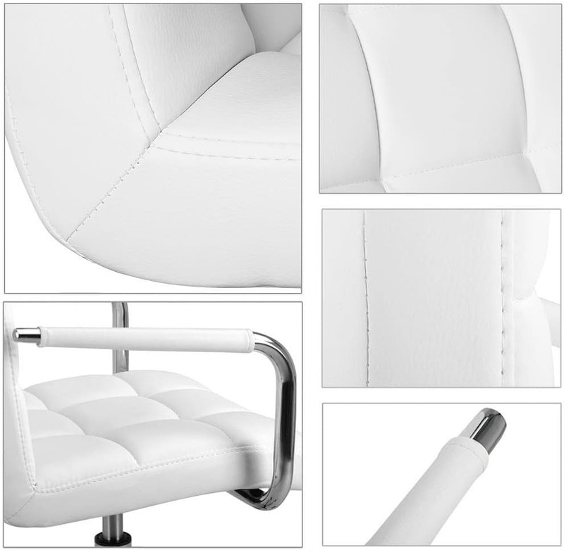 Modern White Desk Chair with Wheels, Armrests & 360° Swivel - Adjustable PU Leat gallery