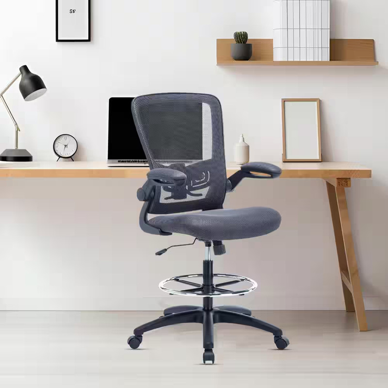 Gray Drafting Chair Tall Office Chair for Standing Desk with Breathable Mesh Lum