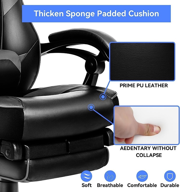 Ergonomic Computer Gaming Chair Office Chair Recliner Racing Swivel Seat Gray US gallery