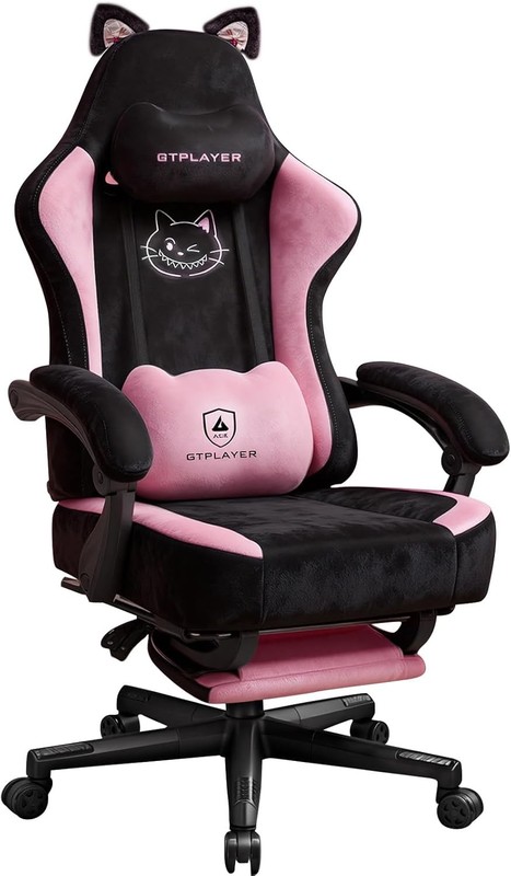 Ergonomic Gaming Chair Cat Paw Lumbar Pink Black