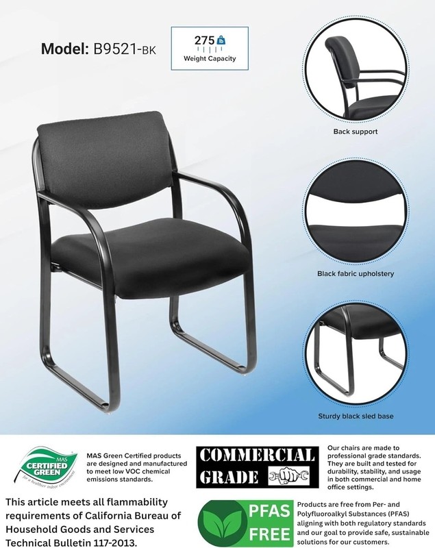 Boss Office Products Black Sled Base Guest Chair With Upholstered Back & Seat gallery