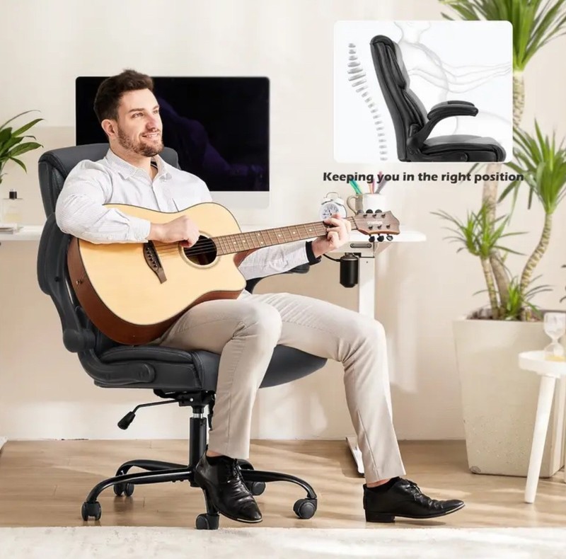 Ergonomic Home Office Chair, Leather Computer Gaming Chair with Armrests, Adjust gallery