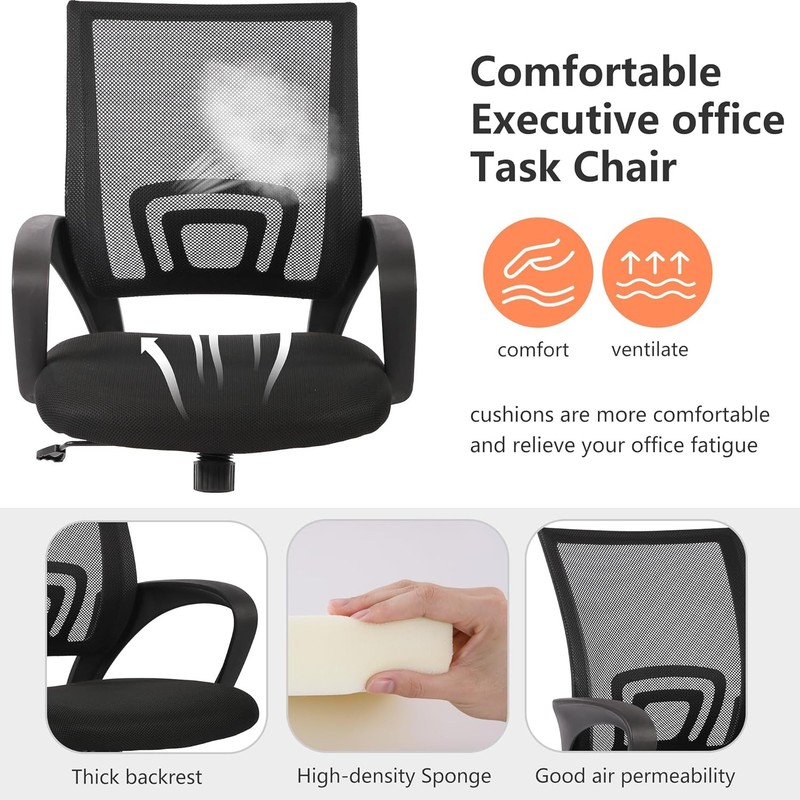Ergonomic Home Office Chair Adjustable Lumbar Mesh Swivel Desk Chair Black gallery