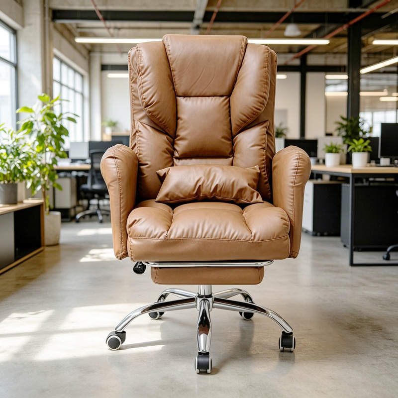 Executive Office Chair with Footrest Big Tall Office Chair Thick Cushion Brown gallery