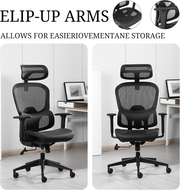 Ergonomic Mesh Office Chair with Lumbar Support - Adjustable Seat Height, Flip-U gallery