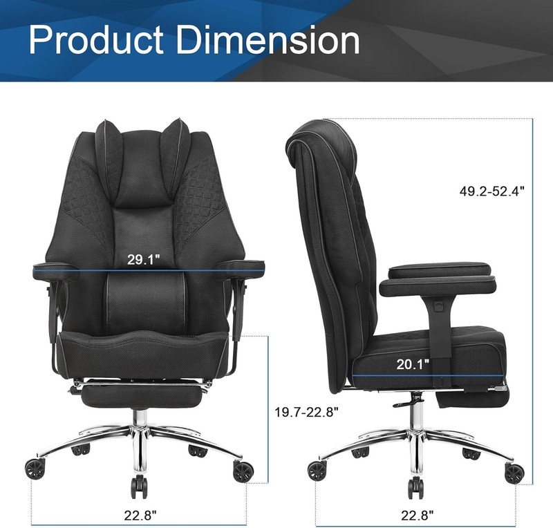 VECELO Big Tall Office Chair 400lbs Mesh Foot Rest Black gallery