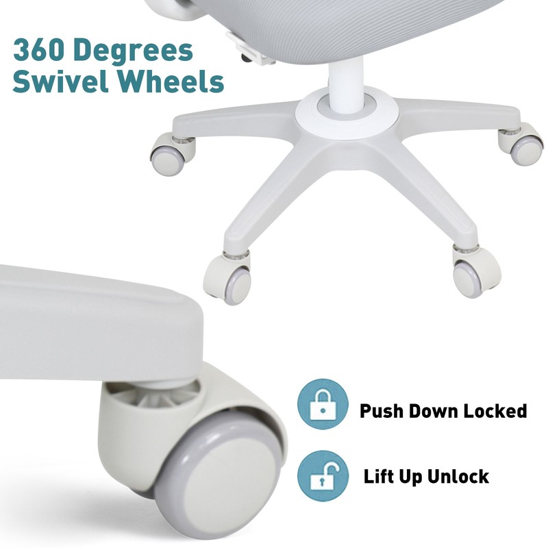 Height Adjustable Kids Study Back-following Chair Ergonomic Lockable 360° Gray gallery