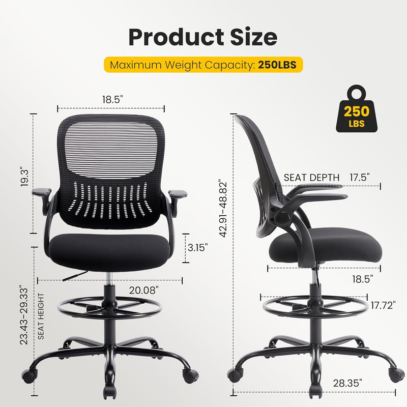 Tall Drafting Desk Chair - Ergonomic High Stool Computer with Adjustable Height gallery