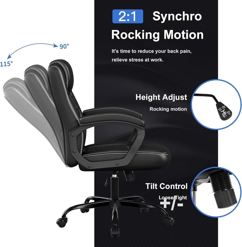 Executive Office Chair Black Faux Leather Adjustable Swivel Desk Chair gallery