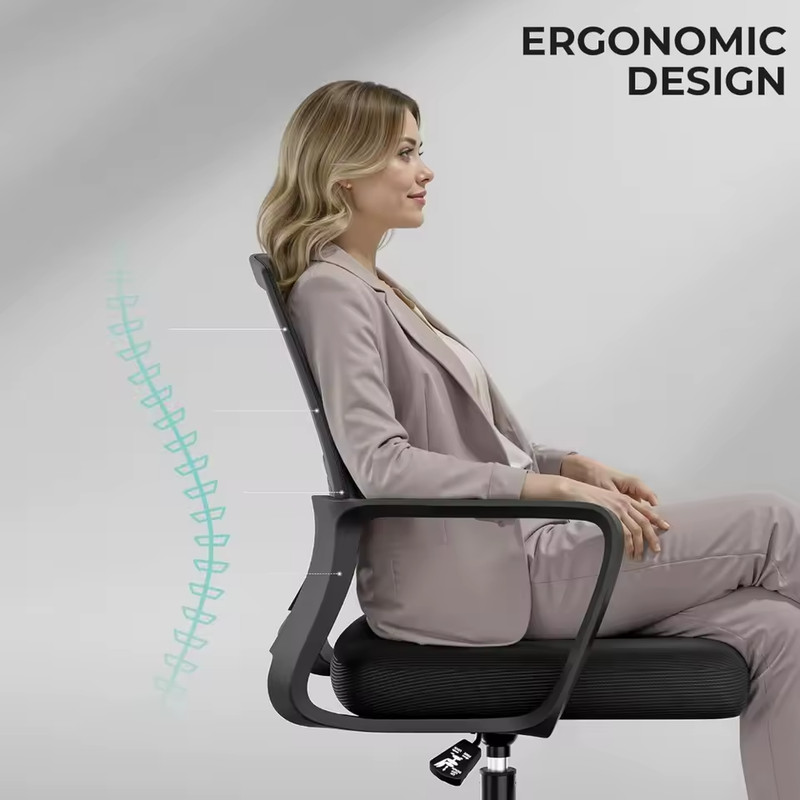 Office Chair Mid-Back Upholstery Mesh Height-Adjustable Armrests Executive gallery