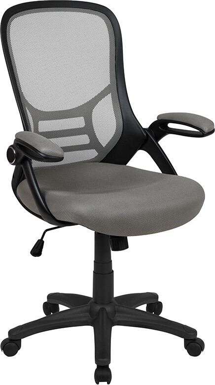 High Back Light Gray Mesh Ergonomic Office Chair with Black Frame & Flip-up Arms