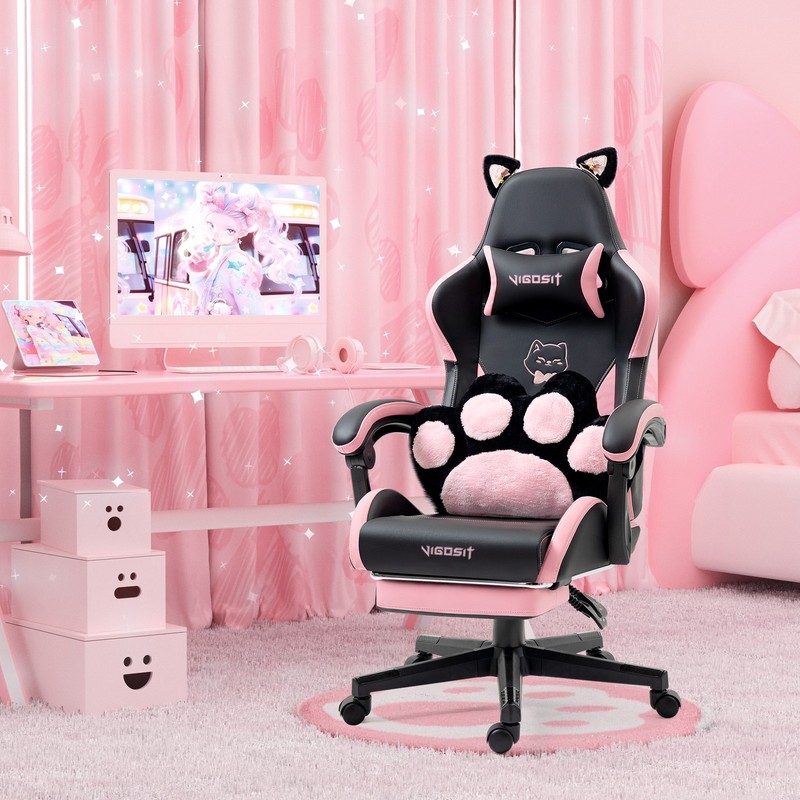 Cat Ear Gaming Chair Computer Racing Gamer Office Chair Swivel 6Position Recline