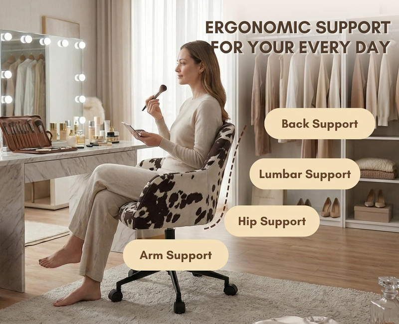 Cow Print Desk Chair Velvet Office Chair, 360° Swivel Work Chair with Mid Back S gallery