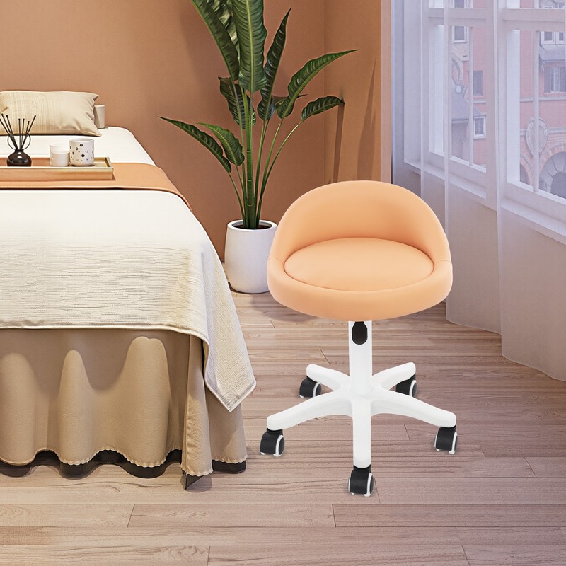 Adjustable Beauty Salon Chair Rolling Stool Rolling Stool w/ Low Backrest Orange gallery