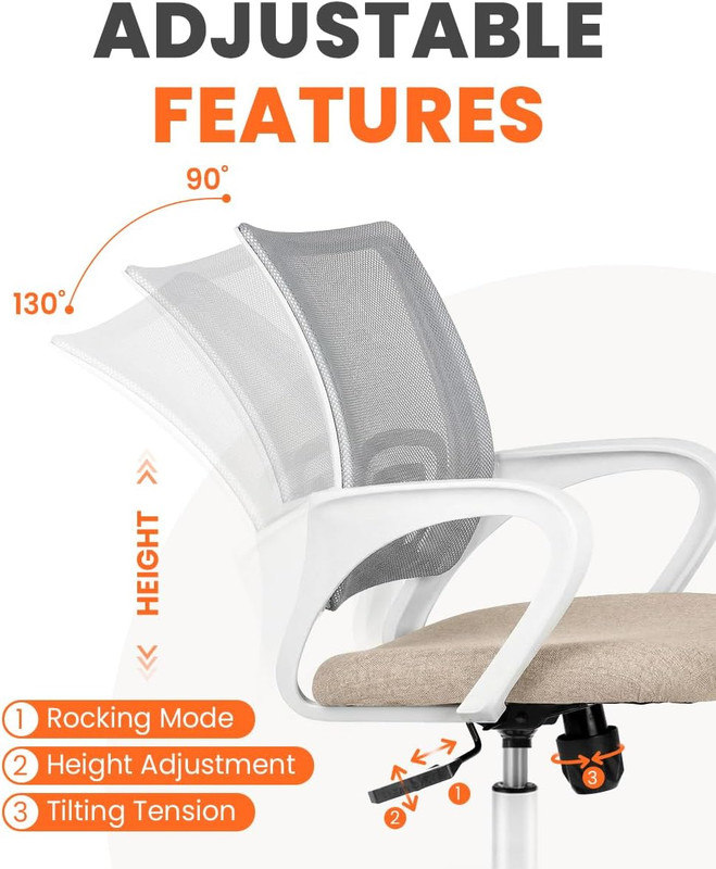 Mesh Office Desk Chair Ergonomic Mid Back Lumbar Support Adjustable Beige gallery