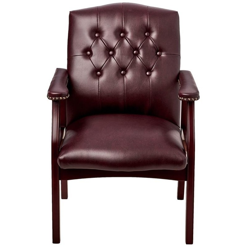 Scranton & Co Traditional Button Tufted Guest Chair in Oxblood Red Vinyl gallery