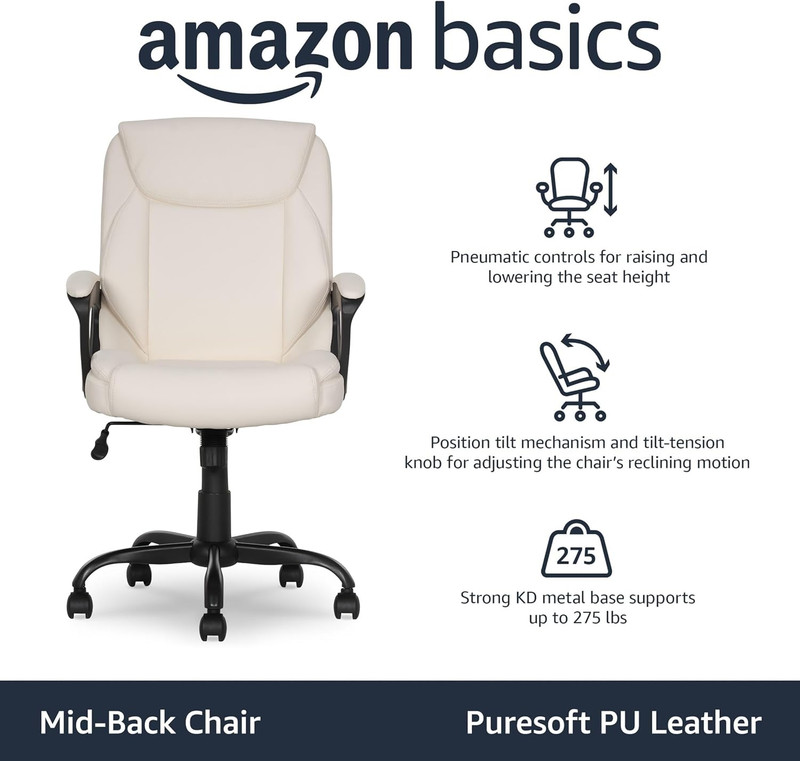 Classic Puresoft PU Padded Mid-Back Office Chair with Armrest, Height Adjustable gallery