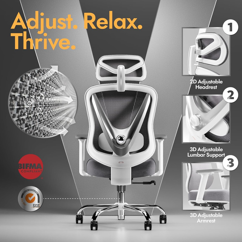 Ergonomic Mesh Office Chair - 3D Adjustable Lumbar Support & 3D Armrests, V-Shap gallery